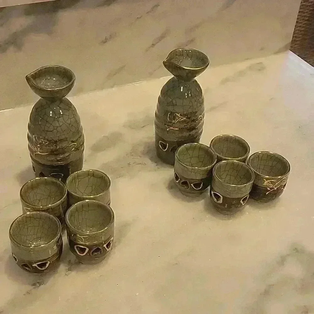 Vintage Japanese Somayaki set Vintage Soma Ware Suzuki Shoten Crackle